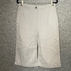 Lands' End Light Khaki Wide Leg Capri Pants - Size 10 - 100% Cotton - Mid Rise